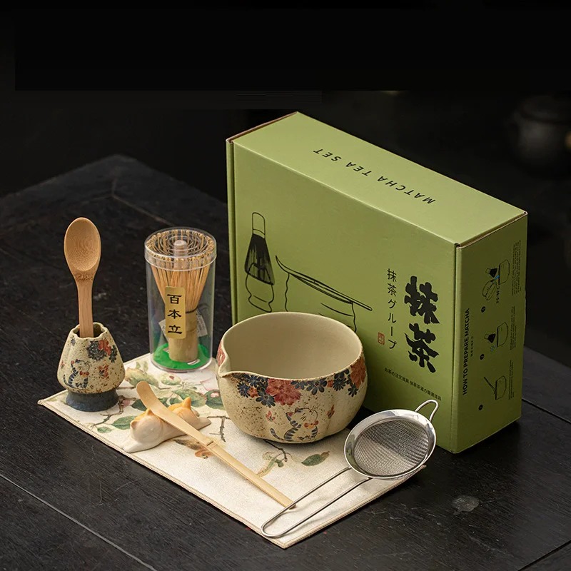 Matcha Bowl Chawan - 8PCS Selo giapponese rosso Matcha Set